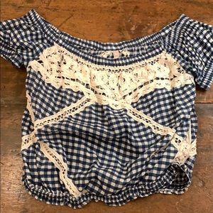 Free People Blue/White Off-Shoulder Top